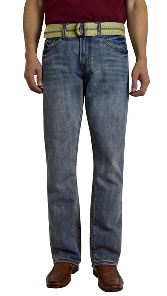 Flypaper Men's Belted Light Wash Jeans Straight Leg Regular Fit