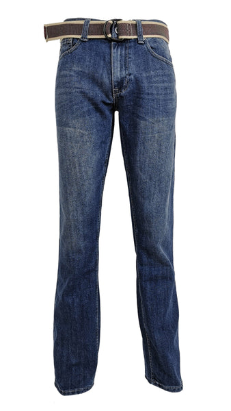 Men's Straight Jeans with Belt: Medium Wash