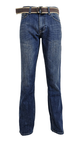 Men's Straight Jeans with Belt: Medium Wash - Flypaper Jeans