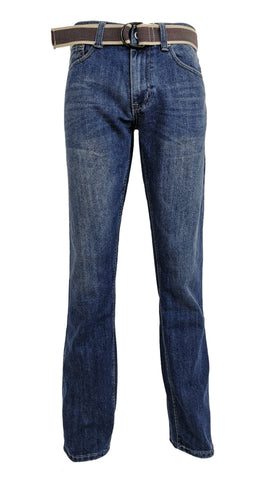Men's Straight Jeans with Belt: Medium Wash - Flypaper Jeans