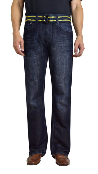 Flypaper Men's Belted Dark Wash Jeans Bootcut Regular Fit