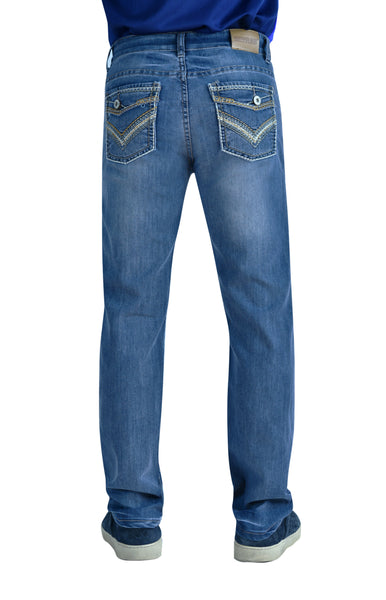 Flypaper Boy's Straight Stretch Jeans Regular Fit Medium Wash Fault Flap