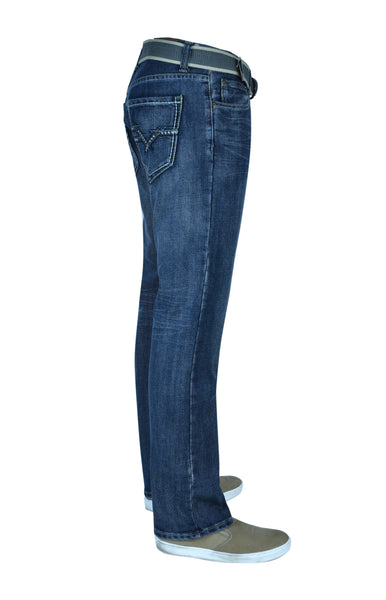 Flypaper Men's Belted Dark Wash Jeans Straight Leg Regular Fit